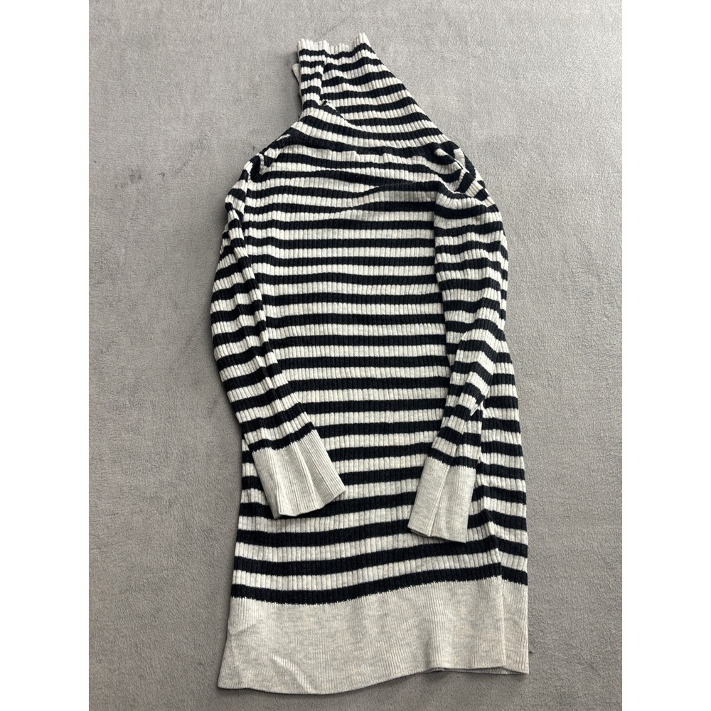 Free People Black White Striped Turtleneck Sweater Dress Button Detail Size M - Picture 6 of 7